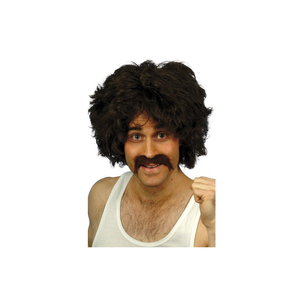Smiffy's Adult Mens Fancy Dress Wig - Kit Retro 118 Brown Fancy Dress Wig Mens Costume Tash