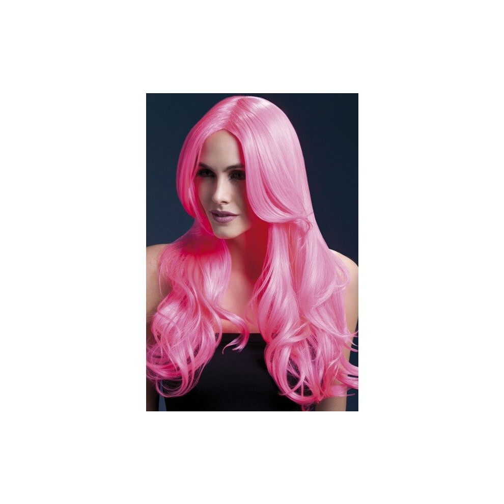 Fever Women's Khloe Wig, One Size, Neon Pink -  wig khloe pink fever neon long fancy dress ladies 26inch66cm wave centre smiffys bright