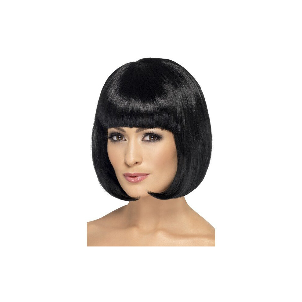 Smiffy's 12-inch Partyrama Wig Short Bob With Fringe - Black -  wig black bob partyrama short smiffys fringe fancy dress 12inch