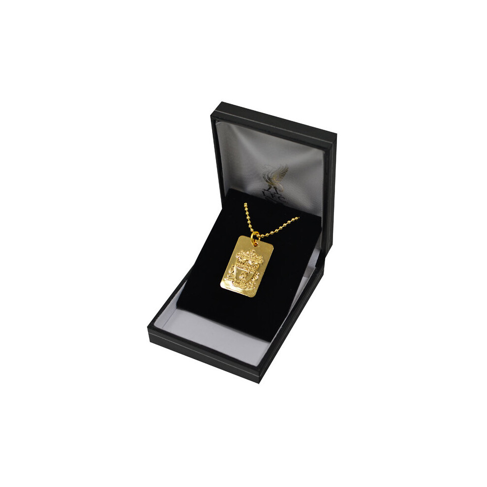 Liverpool F.c. Gold Plated Dog Tag & Chain - Fc Gift Football New -  liverpool gold plated dog tag chain fc gift football new