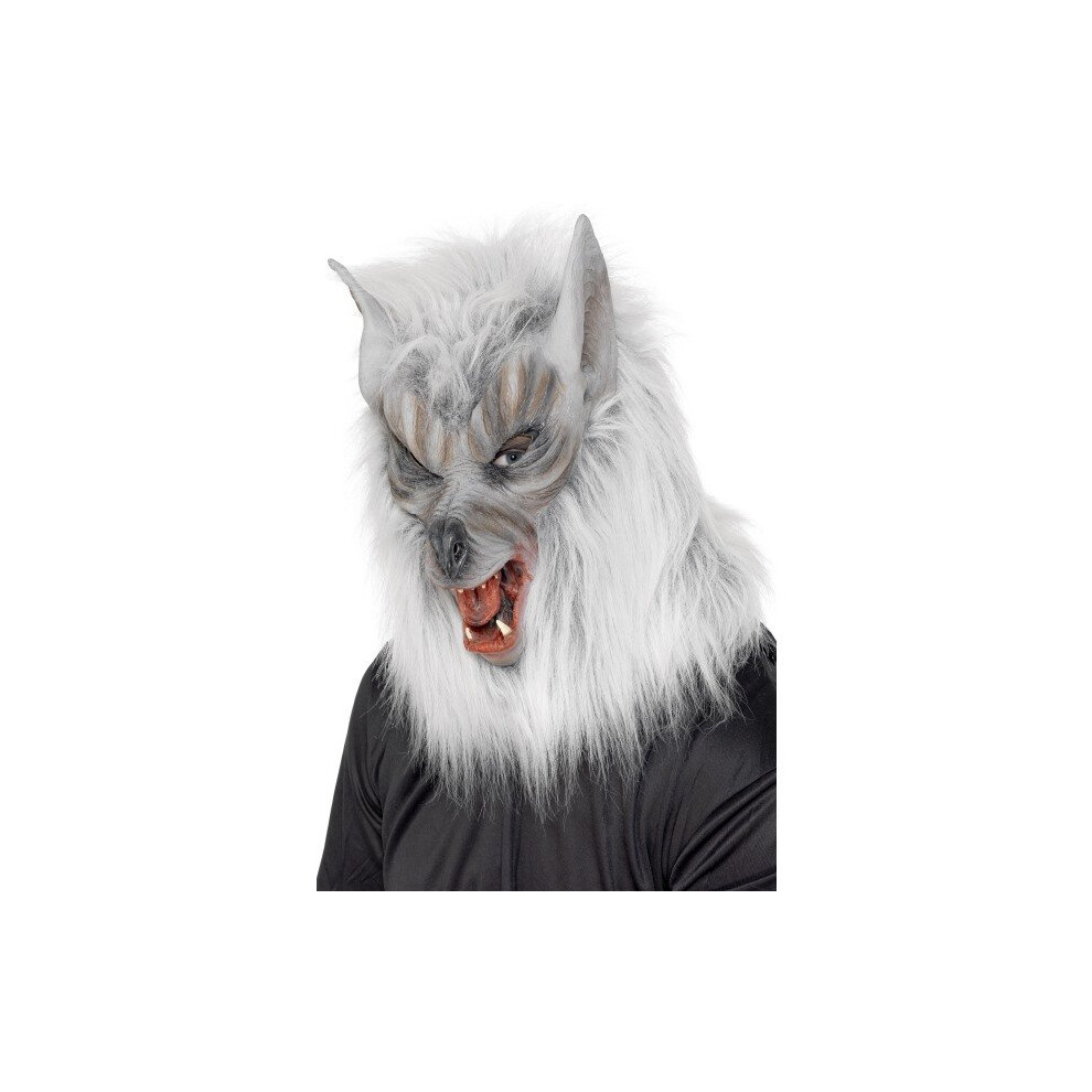 Grey Overhead Rubber Wolf Mask. -  mask fancy dress werewolf halloween smiffys mens new accessory masks full costume