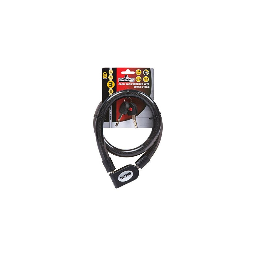 Fort Knox 900Mm X 18Mm Cable Lock With Led Keys - Security Bikes Mowers - Cable Fort Knox 18Mm 900Mm Lock Led Keys Security Bikes Mowers Chainsaws 5028734770735