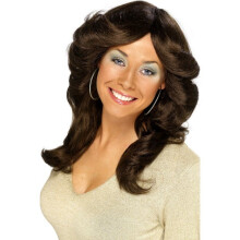 Smiffy's 70's Flick Wig - Brown - 70s Fancy Dress Ladies Costume 1970s Disco - wig flick 70s fancy dress brown ladies costume 1970s disco accessory
