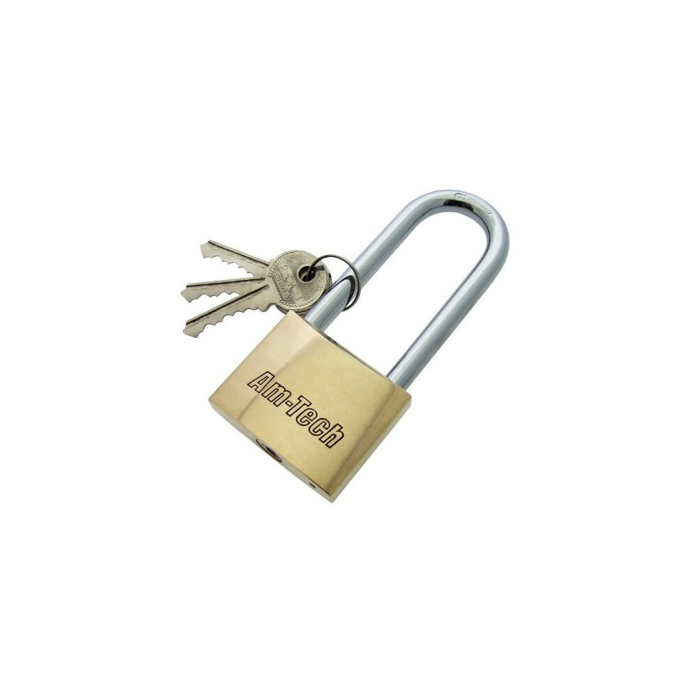 50Mm Long Shackle Brass Padlock - Amtech Toolbox Heavy Duty 3 Keys Gate Locker - 50Mm Brass Padlock Long Shackle Amtech Toolbox Heavy Duty 3 Keys 5032759006199