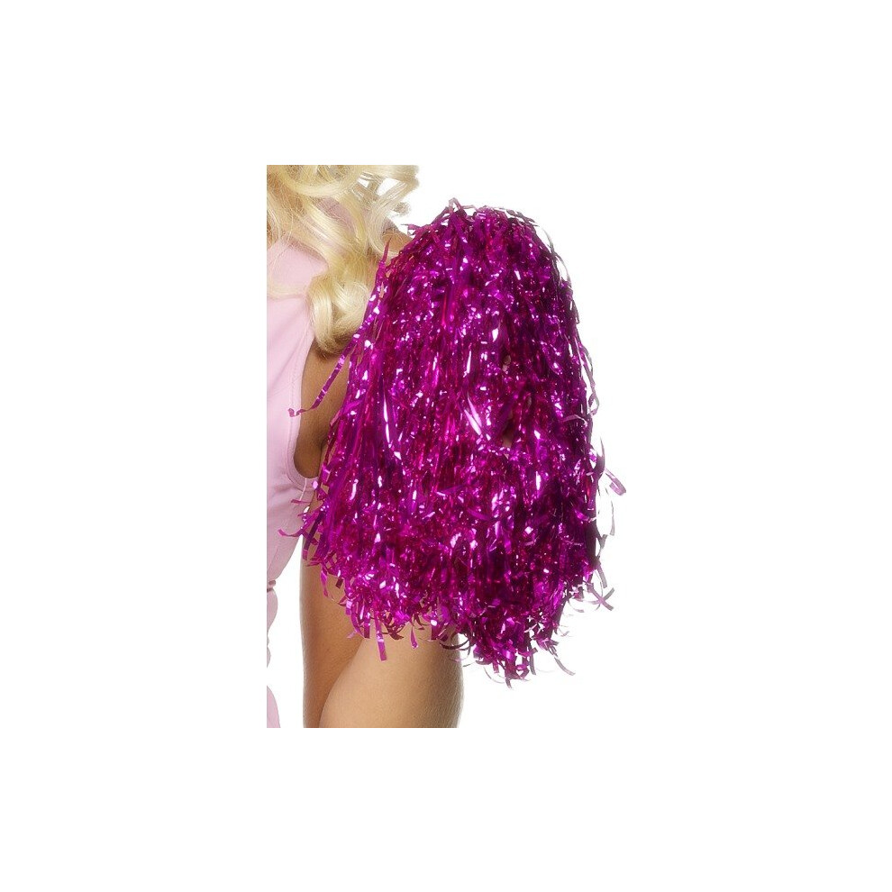 Smiffy's Pom Poms Metallic Pair - Pink - Fancy Dress Costume Cheerleader School -  pom poms pink metallic fancy dress costume cheerleader school