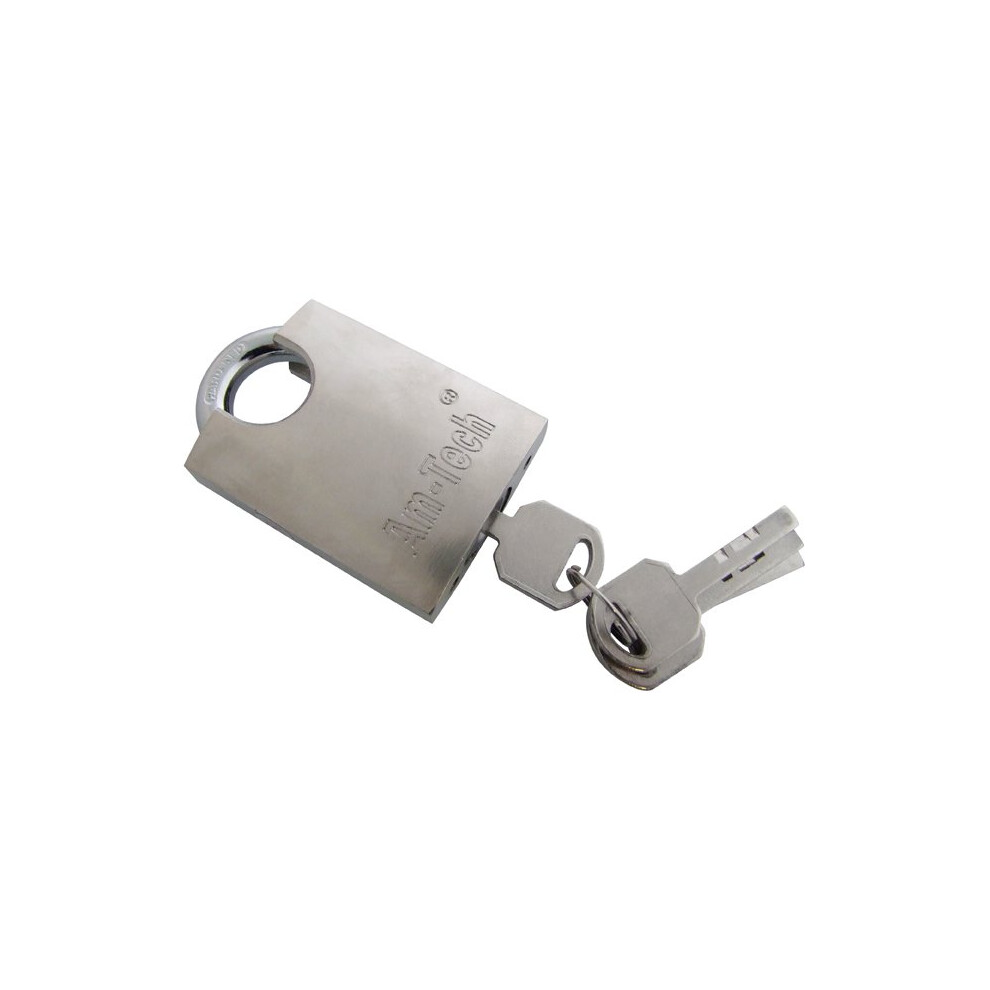 Am-Tech 50mm Steel Padlock - Hardened Shackle, Heavy-Duty Satin Finish, Includes 4 Keys, 7.5 x 5 cm (T1620)