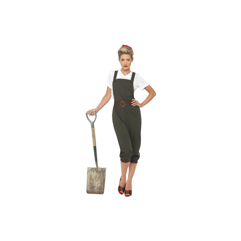 Smiffy's Adult Women's WW2 Land Girl Costume, Top, Dungarees And Head Scarf, -