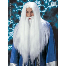 Adult's White Wizard Wig, Beard & Moustache - wig wizard magician beard uk gandalf one size farbe wei gre uni material polyester new seller stock