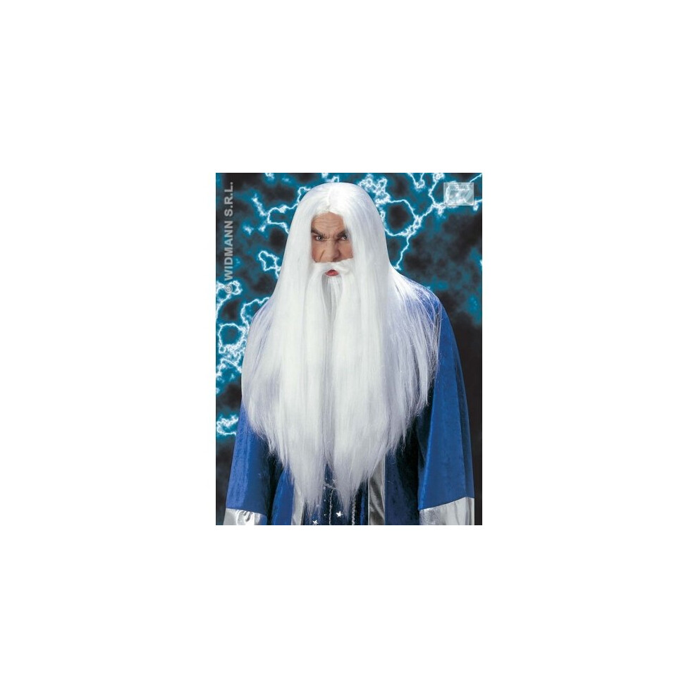 Widmann Adult's Wizard Wig, Beard & Moustache - Wig Wizard Magician Beard Uk Gandalf One Size Farbe Wei Gre Uni Material Polyester New Seller Stock White