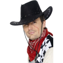 Black Suede Look Cowboy Hat - hat cowboy suede look black fancy dress mens smiffys costume wild west