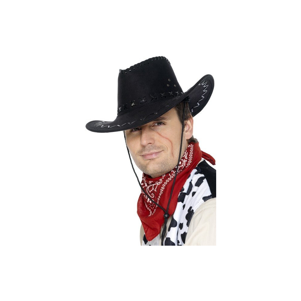 Smiffy's Suede Look Cowboy Hat - Hat Cowboy Suede Look Fancy Dress Mens Costume Wild West Black