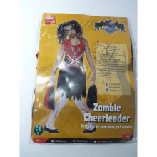 Zombie Cheerleader Costume, Red & Black, With Blood Stained Dress & Pom Poms - zombie cheerleader costume halloween fancy dress girls outfit kids
