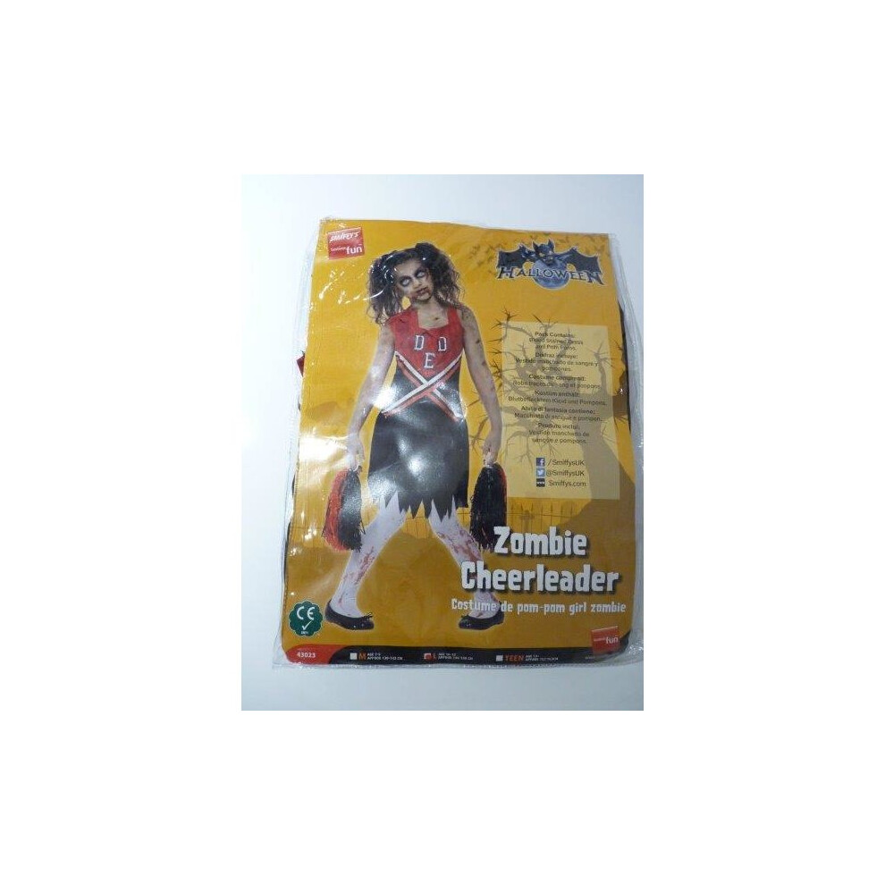 Smiffy's Zombie Cheerleader Costume, Red & Black, With Blood Stained Dress & Pom Poms - Zombie Cheerleader Costume Halloween Fancy Dress Girls Outfit Kids Black,Red