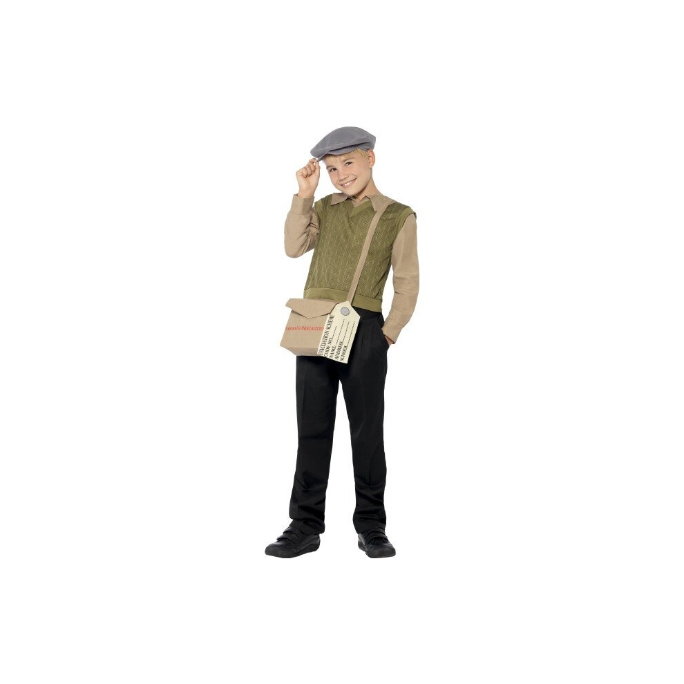 Large Kids Evacuee Boy Costume Kit 44066L - World Book Day Historical Outfit: Jumper with Mock Shirt, Hat, Bag & Tag (Trousers Not Included)