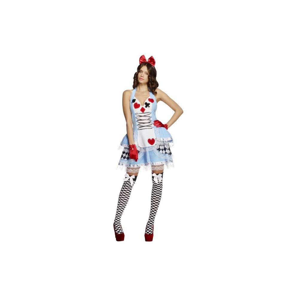 Smiffy's Adult Women's Fever Miss Wonderland Costume, Dress And Hair Bow, Once -