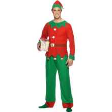 Smiffy's Men's Elf Costume, Top, Trousers & Hat, Elf, Size: L, Colour: Red And - elf costume christmas fancy dress mens helper outfit xmas hat adult