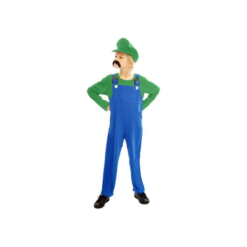 10-12 Years Large Green Boys Super Workman Costume -  fancy dress super costume boys workman kids plumber mario luigi bros green game
