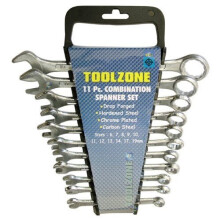 Toolzone 11-Piece Drop-Forged Chrome Plated Metric Combination Spanner Set 6-19mm (KDPSP079) with Free Wall-Mount Storage Hanger