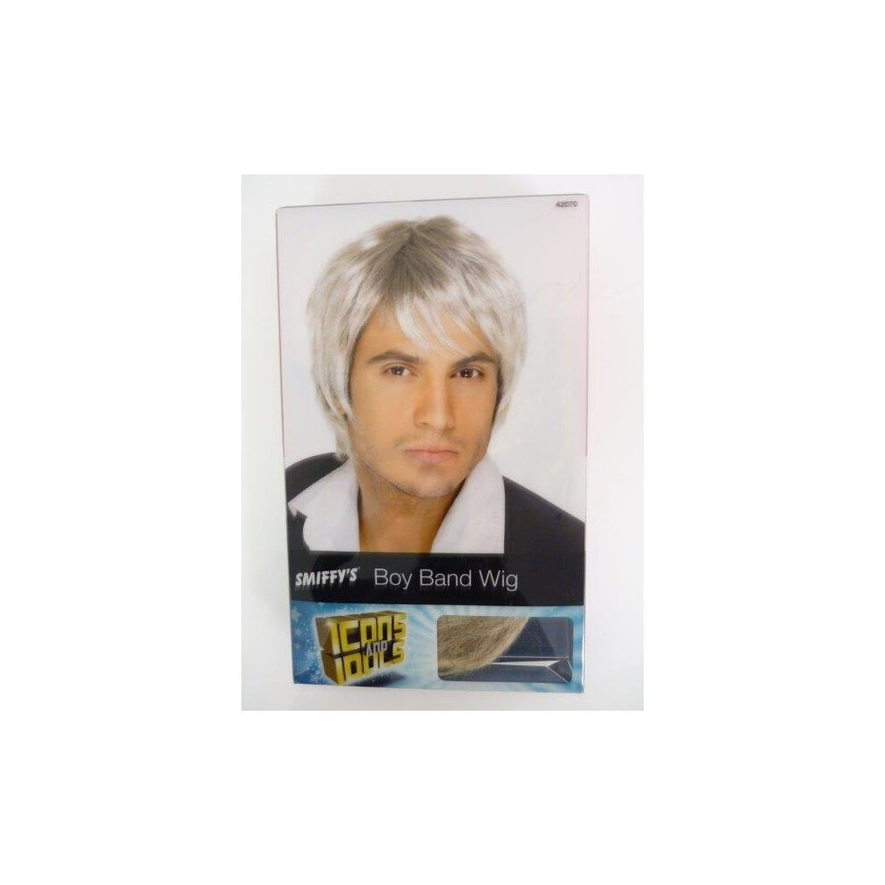 80's Light Blonde & Brown Mens Boy Band Wig -  wig boy band blonde fancy dress light mens pop accessory smiffys