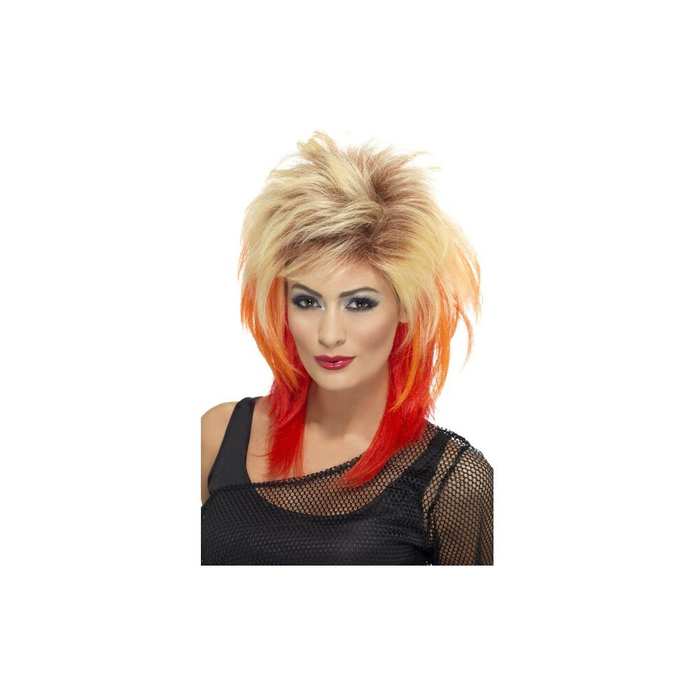 Smiffy's 80'S Mullet Wig With Streaks - Blonde/ - Wig 80S Blonde Mullet Fancy Dress 1980S Adult Ladies Red