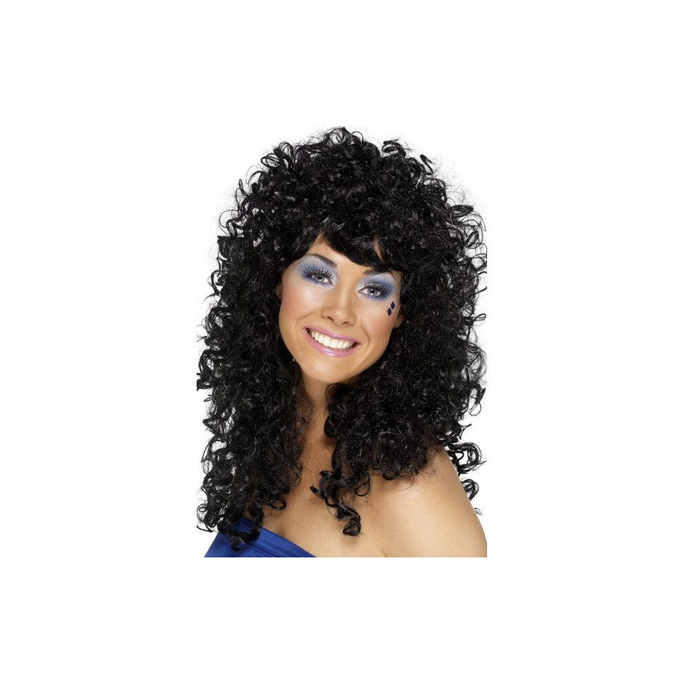 Smiffy's Boogie Babe Wig - Black -  wig boogie babe black 80s fancy dress ladies curly smiffys perm