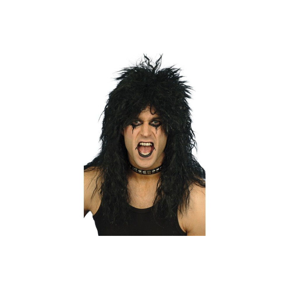 Smiffy's Long Men's Hard Rocker Tousled Wig - Wig Rocker Hard Fancy Dress 80S Heavy Metal Mens Black