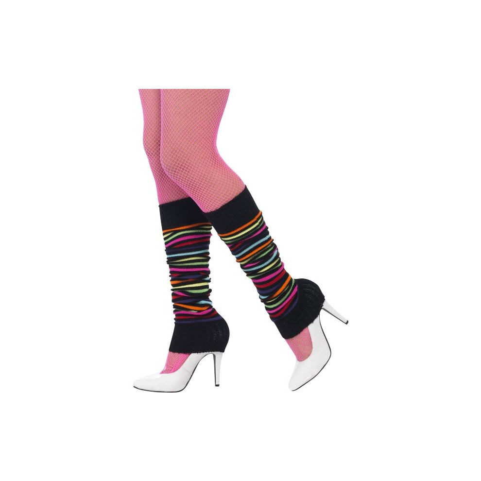 Neon With Black Stripes Ladies 80's Leg Warmers -  legwarmers adult fancy dress costumes neon smiffys 45642 one size gauntlets striped leggings