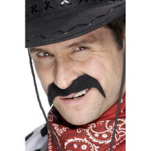 Smiffy's Cowboy Tash Self-adhesive - Black - black cowboy tash fancy moustache dress mens smiffys accessory wild