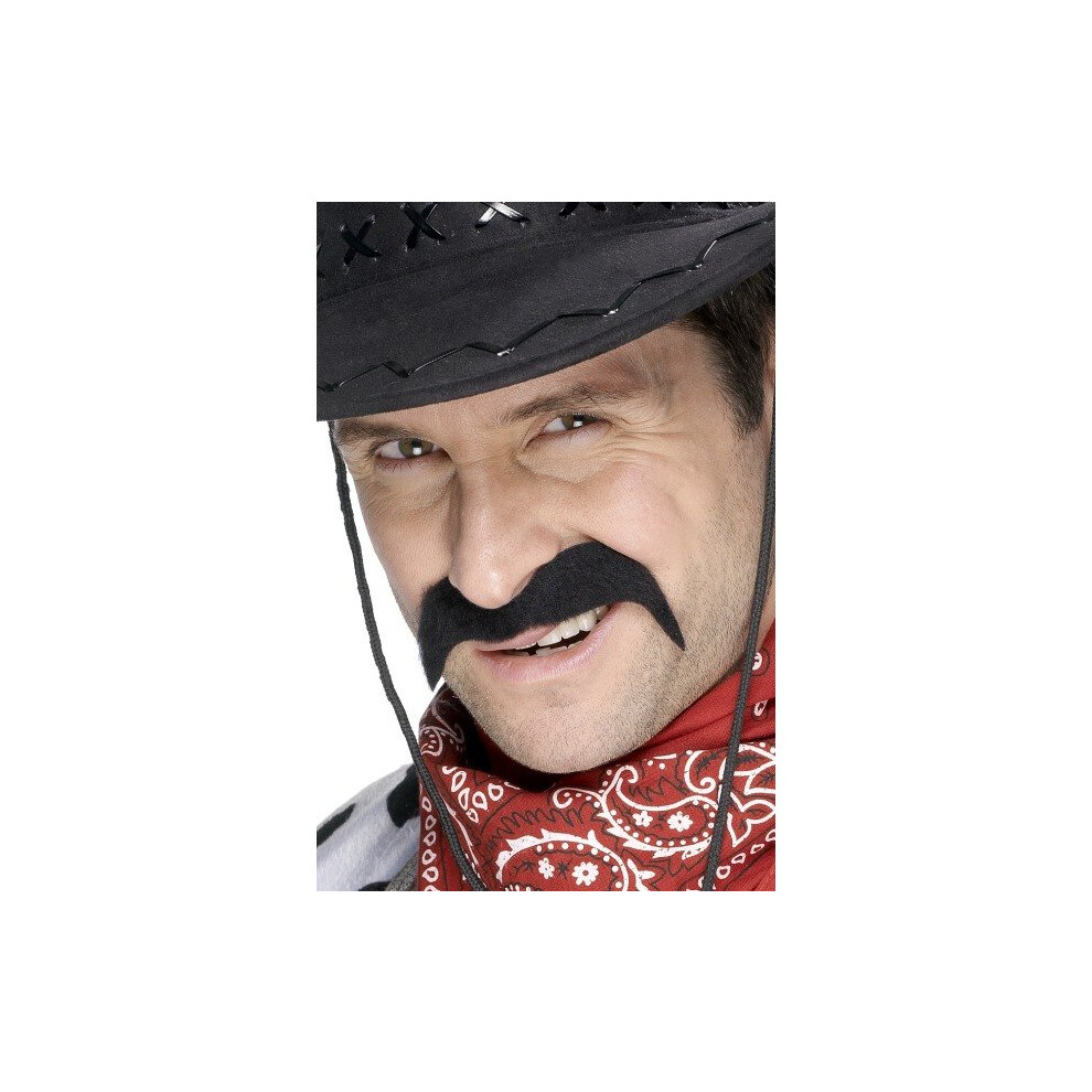 Smiffy's Cowboy Tash Self-Adhesive - Cowboy Tash Fancy Moustache Dress Mens Accessory Wild Black