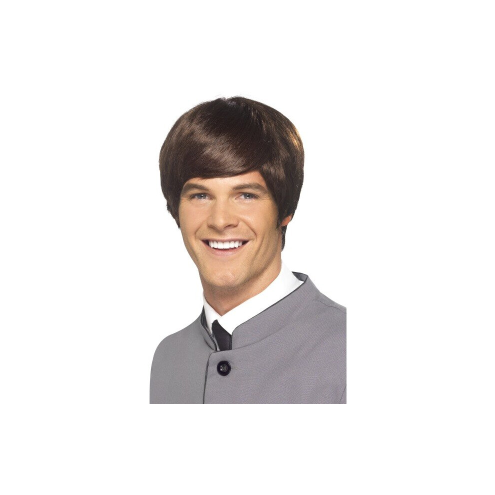 Smiffy's 60'S Male Mod Wig Short - Wig Mod 60S Male Fancy Dress 1960S Short Mens Accessory Brown