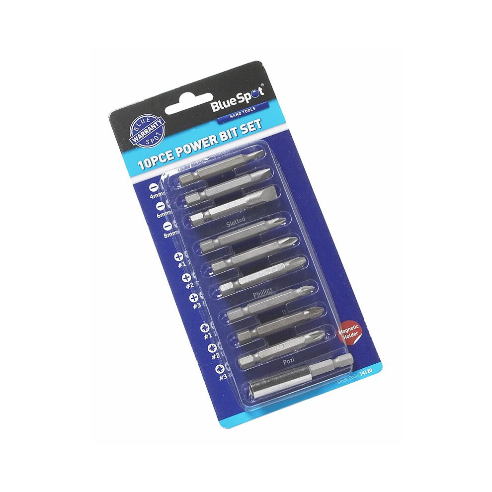 10 Piece Screwdriver Bit Set - Power Std Bluespot Tools 14120 Bs14120 -  bit power set 10 std piece bluespot tools 14120 bs14120
