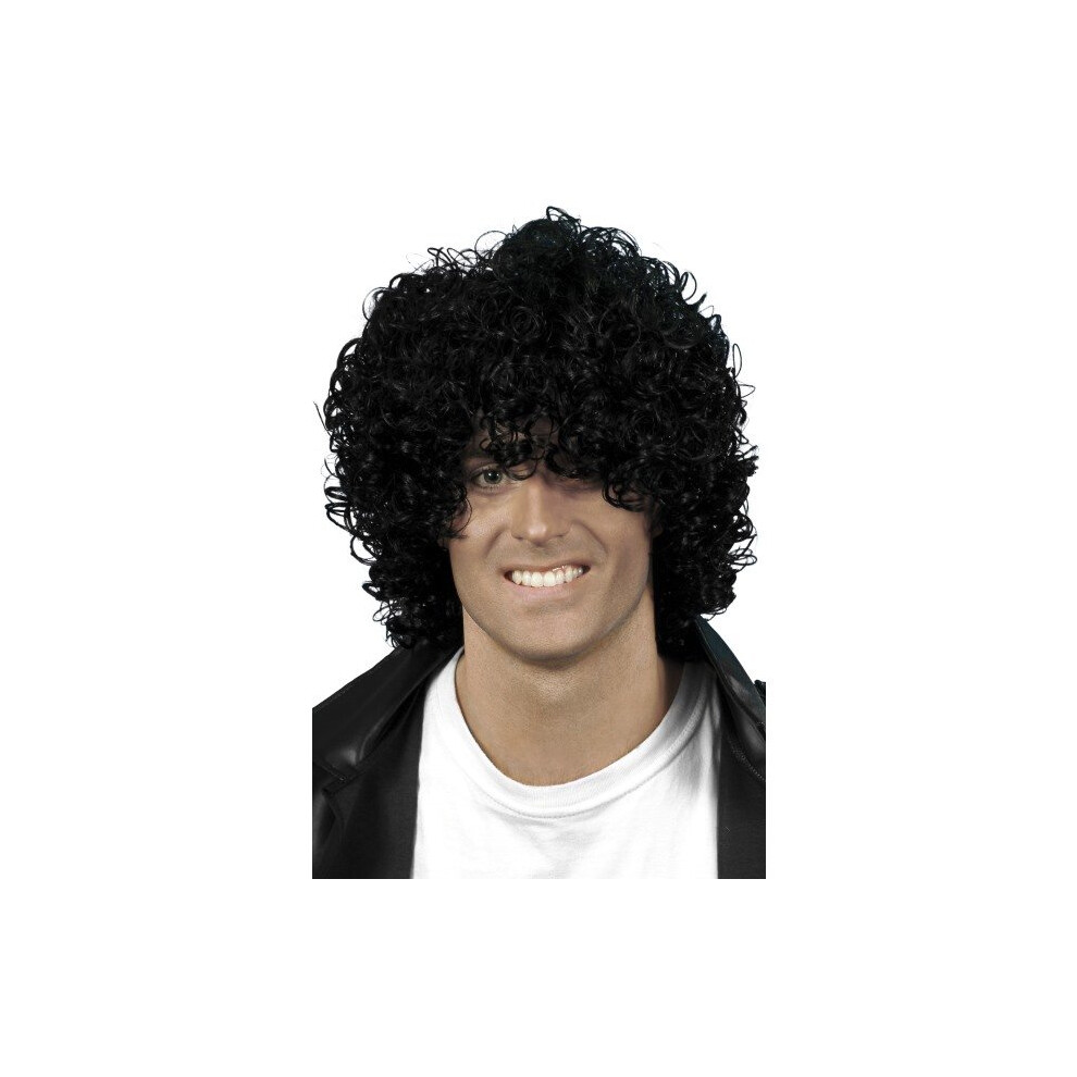 Smiffy's Afro Wet Look Wig - Black -  afro wig wet look black smiffys fancy dress mens accessory