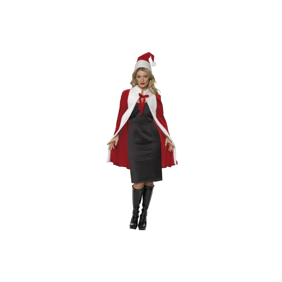 Smiffy's Ladies Santa Cape & Hat Kit - Cape Fancy Dress Luxury Christmas Santa Costume Ladies Accessory Hat Outfit Red