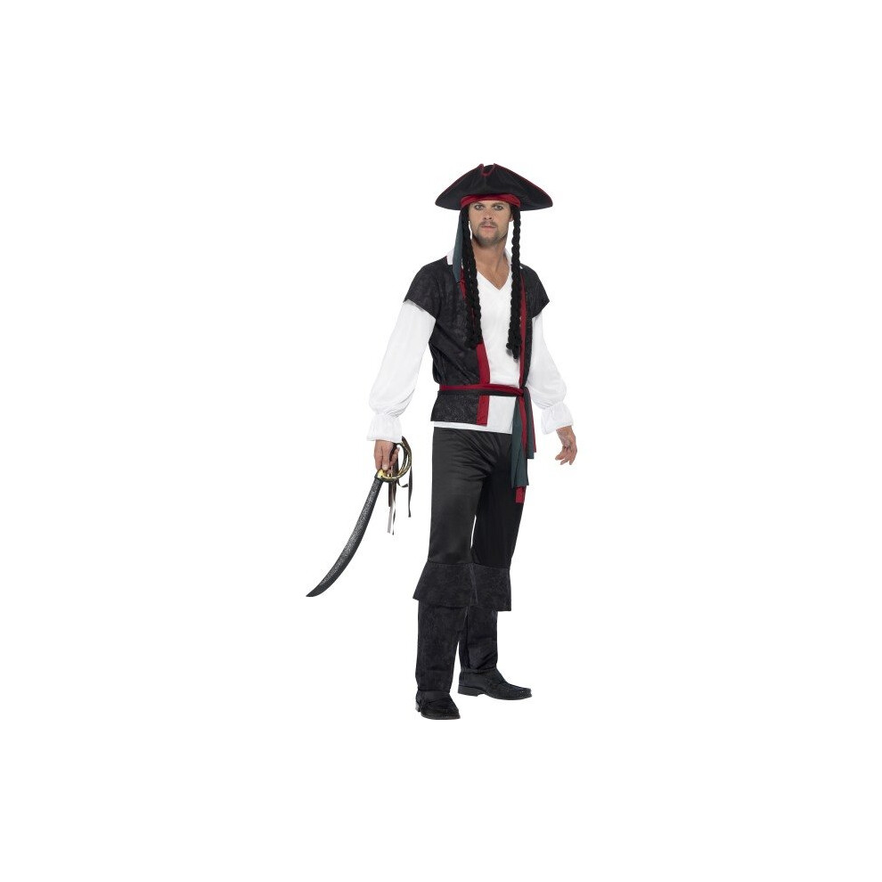 Smiffy's Men's Aye Aye Pirate Captain Costume, Top, Trousers, Tie And Hat With