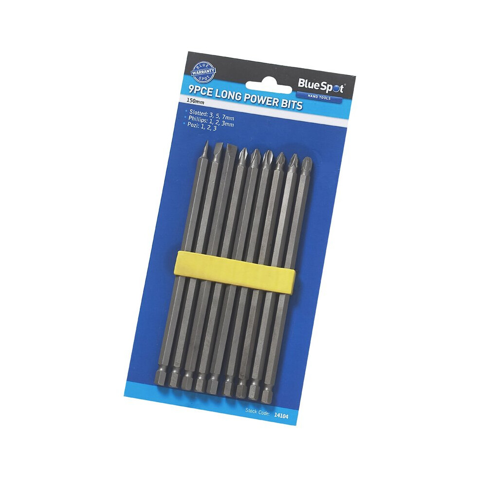 150mm Long Screwdriver Bit 9 Piece Set - Extra Reach 9pc Hex Pozi Phillips -  extra long reach 9pc hex pozi phillips slotted screwdriver power bit