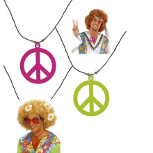 Neon Assorted Adults Hippie Necklace - Peace Chain 70s Flower Theme Party 5007 - hippie peace necklace neon chain 70s flower theme party 5007 pink