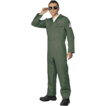 Smiffy's Adult Men's Aviator Costume, Zip Up Jumpsuit, Troops, Serious Fun, - - aviator costume pilot fancy dress outfit mens uniform flight 80s
