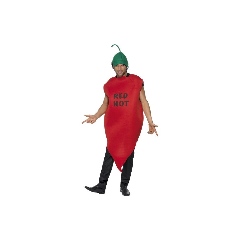 Smiffy's Adult Unisex Chilli Pepper Costume, Tunic And Hat, Funny Side, Serious - Costume Chilli Pepper Red Hot Fancy Dress Stag Party