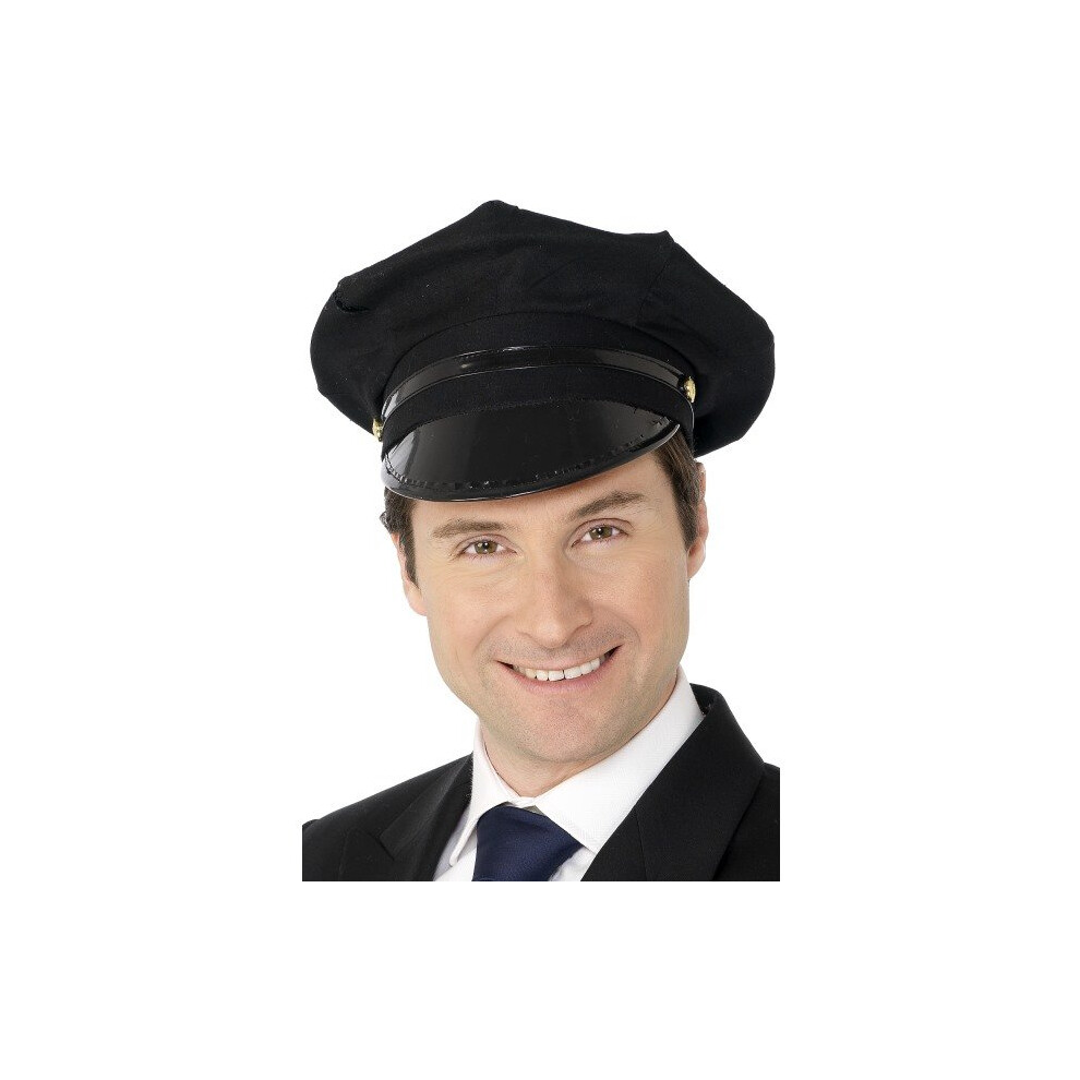 Smiffy's Chauffer Hat - Hat Chauffeur Fancy Dress Driver Cap Adults Chauffer Costume Black