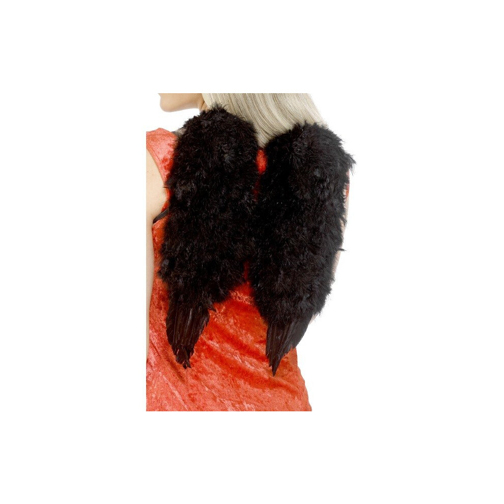 Smiffy's 30 X 40Cm Wings Feather Angel - Angel Wings Fancy Dress Feather Accessory Costume Womens Halloween Ladies Black