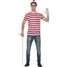 Smiffy's Unisex Official Where's Wally Accessory Kit With Thsirt/hat And - wheres wally fancy dress kit mens costume adult instant waldo book week