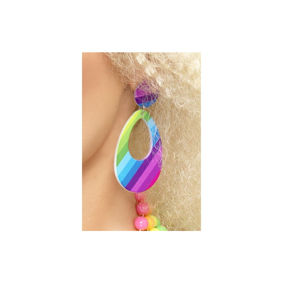 Smiffys 21175 - Pendant Earring - Multicolor -  teardrop earrings neon dress fancy smiffys 1980s clip accessory