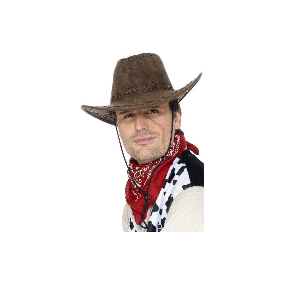 Smiffy's Suede Look Cowboy Hat - Fancy Dress Wild West Mens Western - Hat Cowboy Suede Look Fancy Dress Wild West Mens Western Brown
