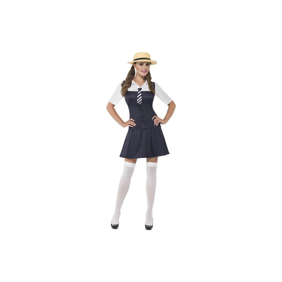 Smiffy's School Girl Costume, Dress,tie And Boater Hat, Size: 8-10, Colour: -  school girl costume fancy dress ladies uniform trinians adult sexy hat