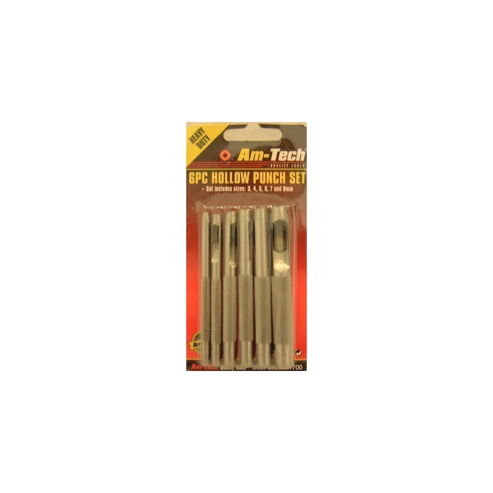6pc Hollow Punch Set - Leather Hole Gasket Vinyl Amtech Plastic Tool -  punch hollow set 6pc leather hole gasket vinyl amtech plastic tool