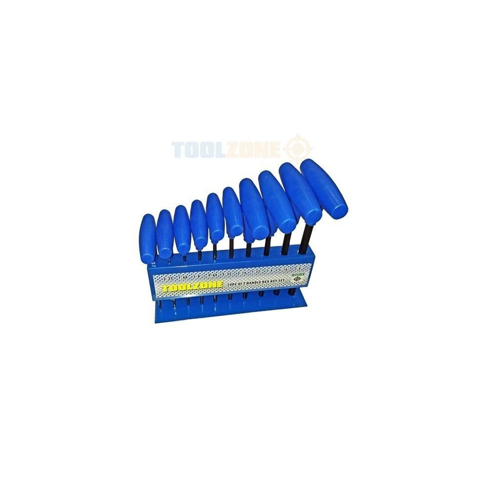 Toolzone 10pc Af T Handle Hex Keys Set Hx016 Piece Crv Imperial Steel Rack af t handle hex