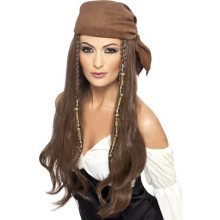 Long brown pirate wig for women
