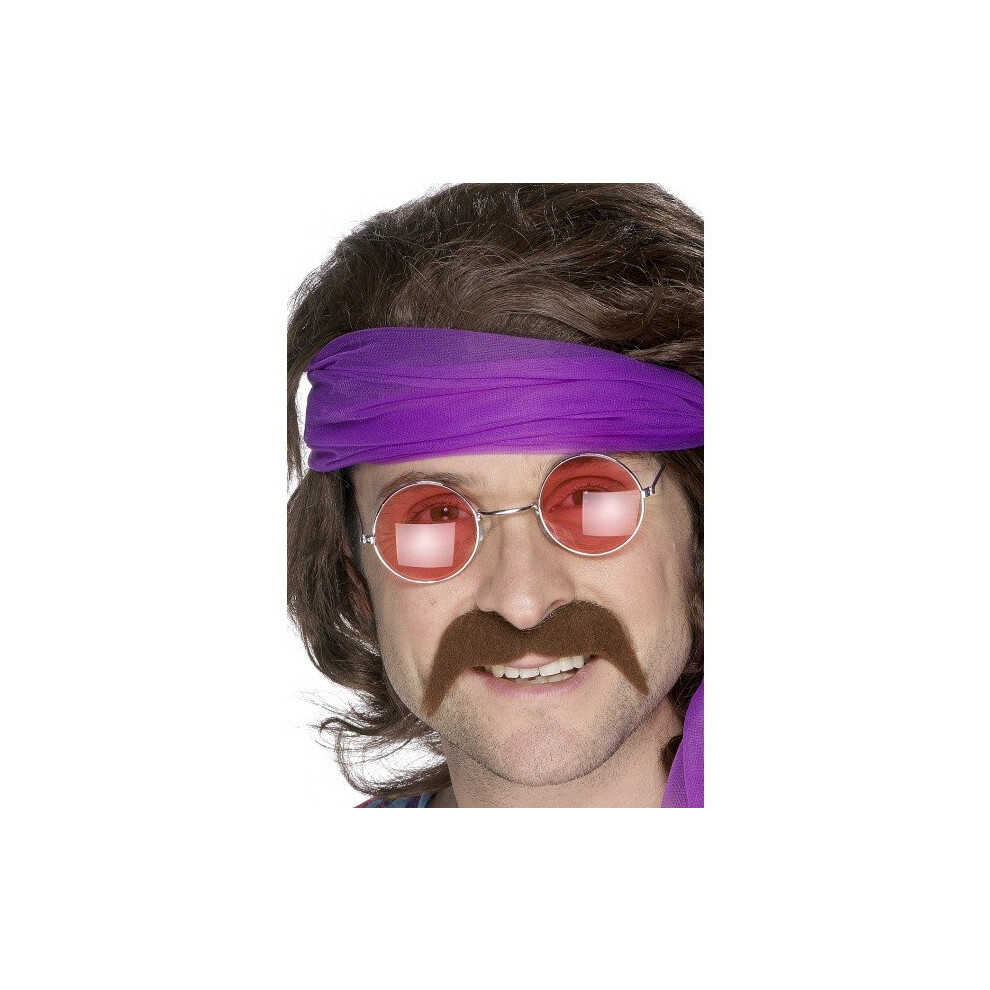 Smiffy's Men's Self Adhesive 70'S Moustache - Moustache Tash Fancy Dress 70S Seventies Mens 1970S Disco Brown