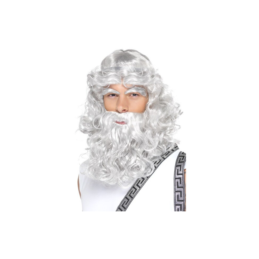 Smiffy's Zeus Wig - Grey -  wig zeus grey smiffys beard eyebrows fancy dress