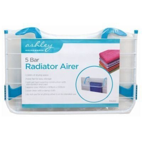 BB-RA222 5-Bar Radiator Clothes Airer: Space-Saving, Adjustable Foldable Drying Rack for Radiators (White) - 2.9m Drying Space